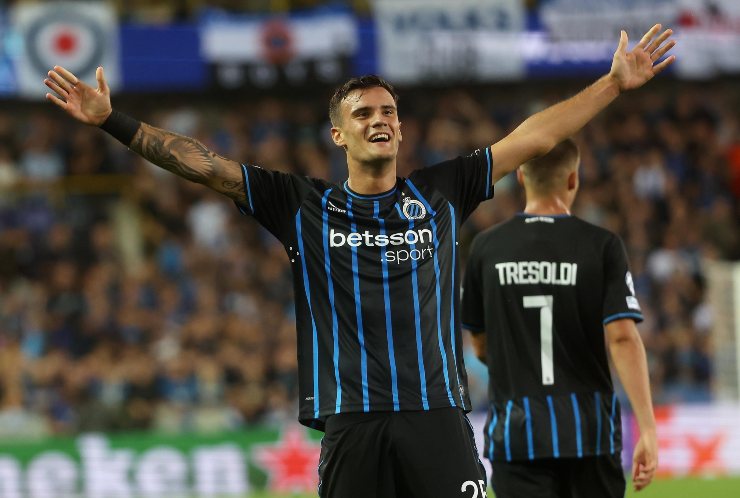 Stankovic esulta dopo il primo gol col Brugge