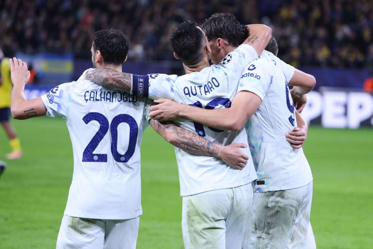 Lautaro, Calhanoglu e Pio Esposito esultano in Union SG-Inter