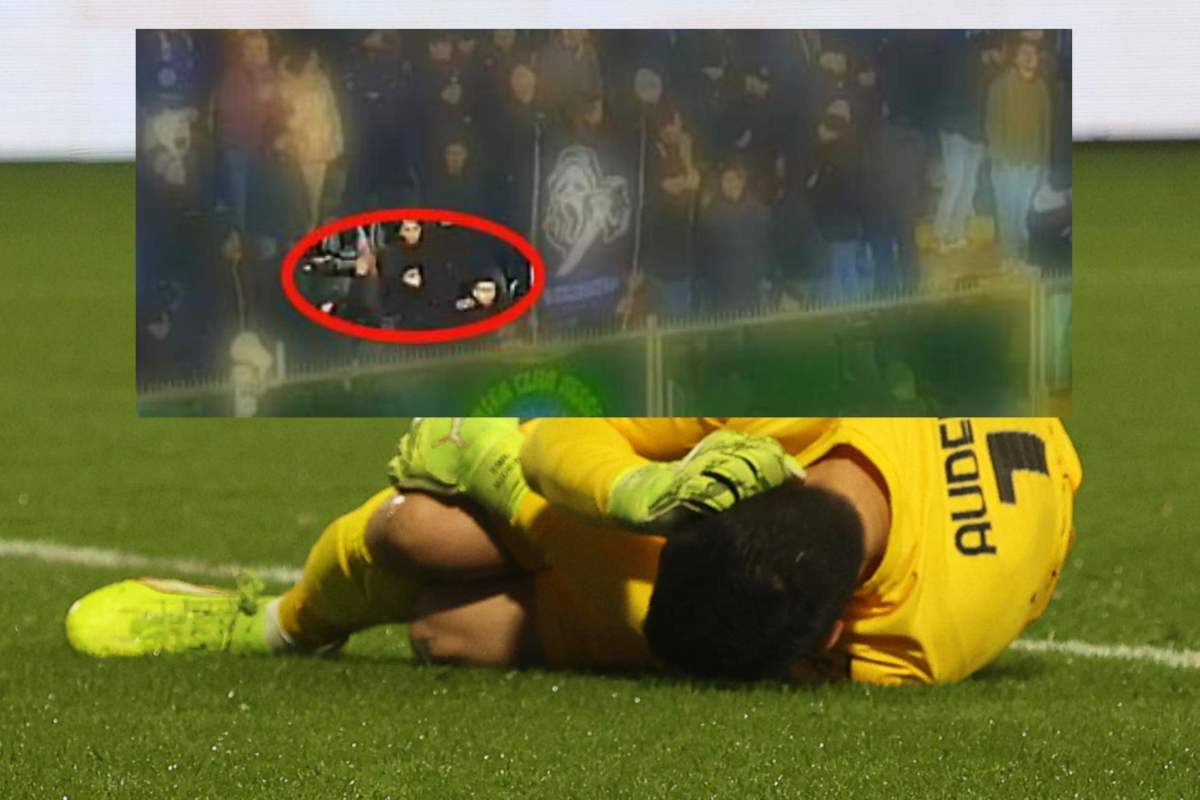 Audero a terra stordito dal petardo lanciato dal tifoso dell'Inter