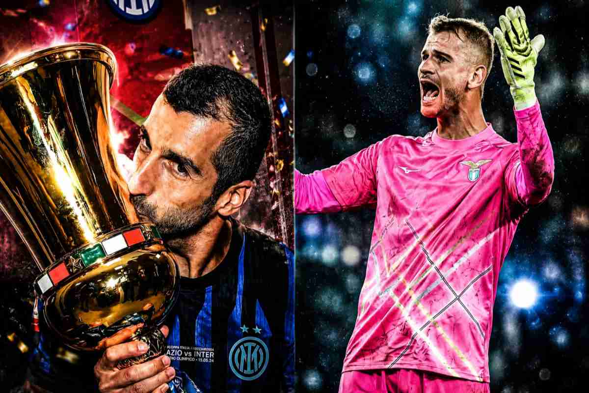 Grafica Mkhitaryan con la Coppa Italia e Provedel che esulta
